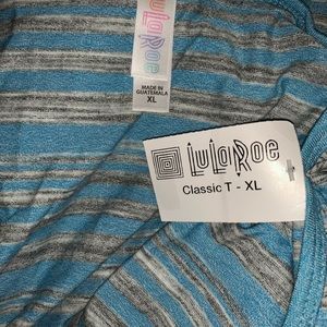 LulaRoe Classic T - blue white and gray heathered